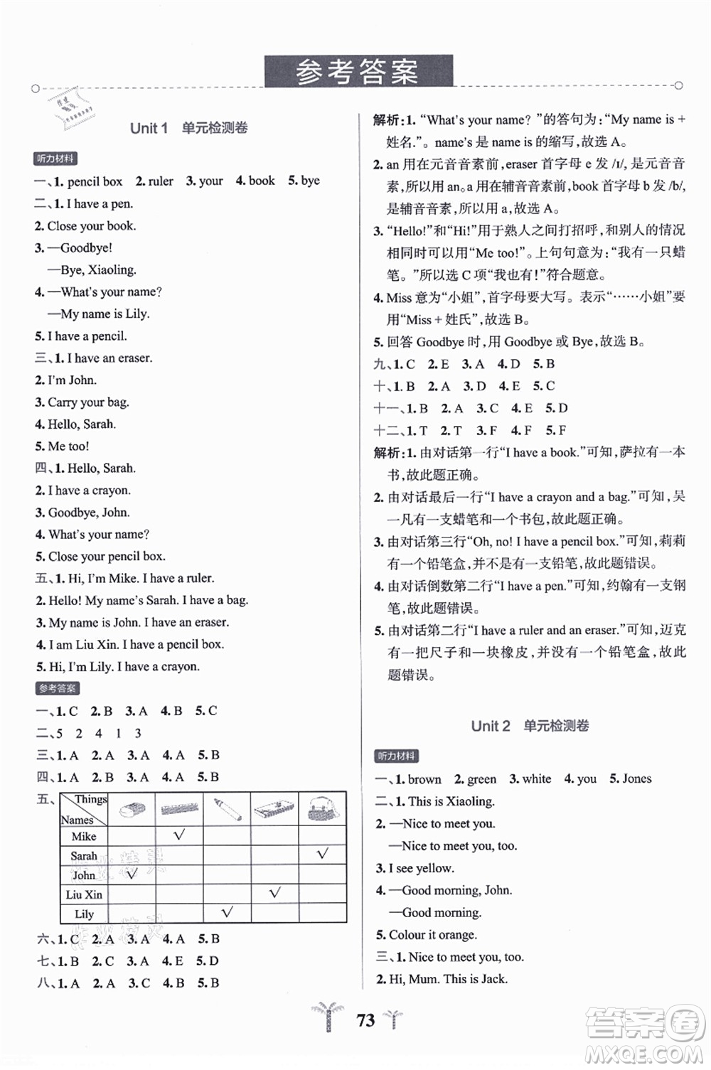 陜西師范大學(xué)出版總社有限公司2021小學(xué)學(xué)霸沖A卷三年級(jí)英語(yǔ)上冊(cè)RJ人教版答案