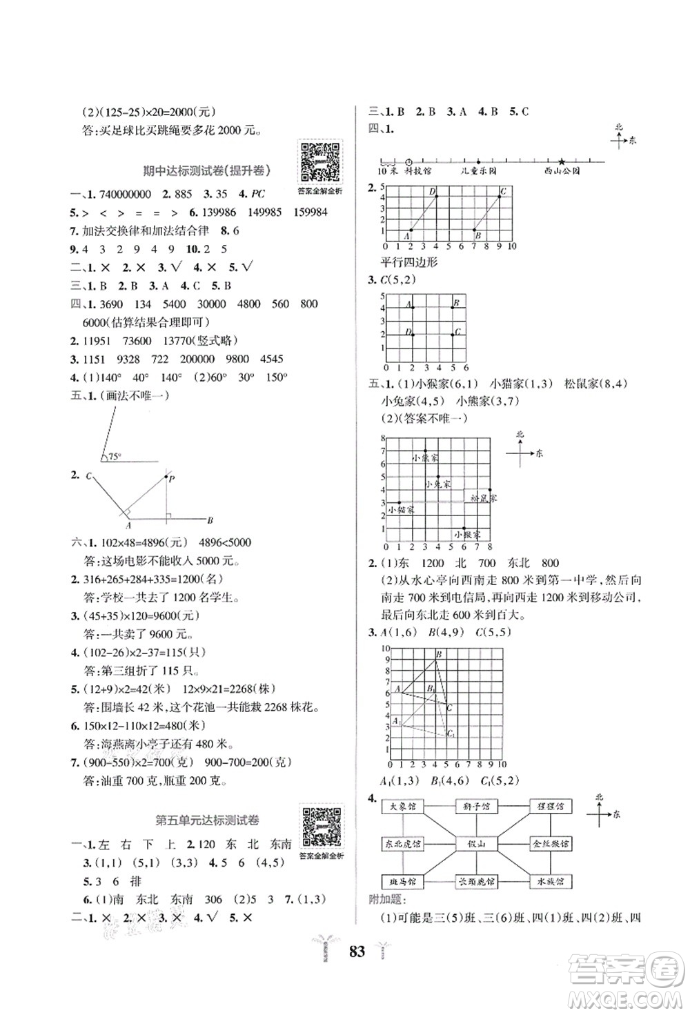 陜西師范大學(xué)出版總社有限公司2021小學(xué)學(xué)霸沖A卷四年級數(shù)學(xué)上冊BS北師版答案