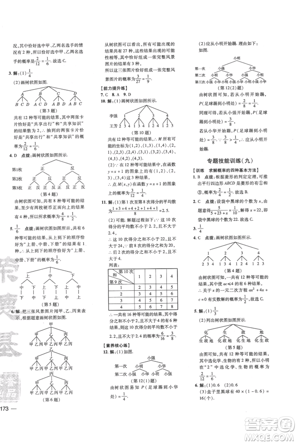 吉林教育出版社2021點(diǎn)撥訓(xùn)練課時(shí)作業(yè)本九年級(jí)上冊(cè)數(shù)學(xué)華師大版參考答案