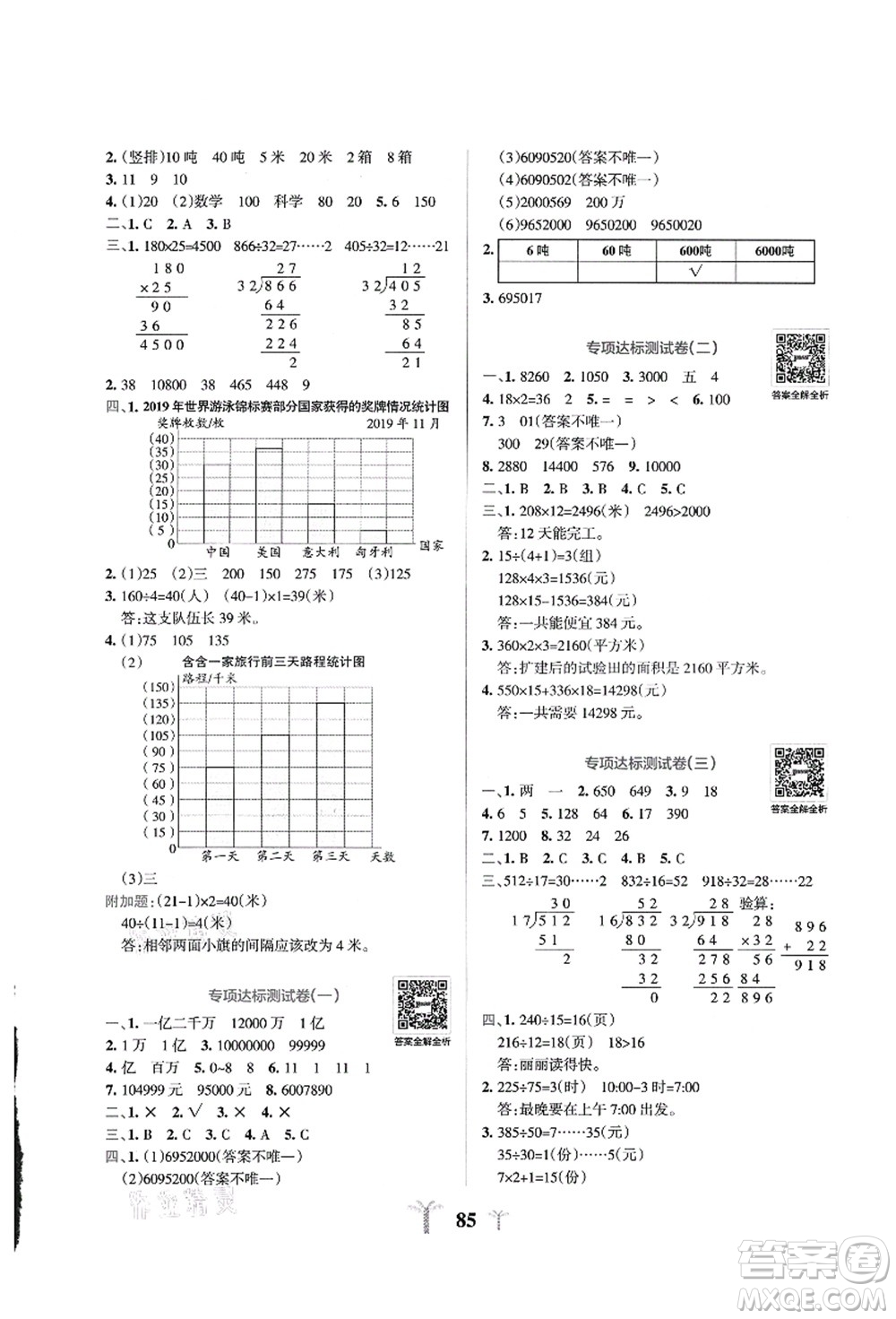 陜西師范大學出版總社有限公司2021小學學霸沖A卷四年級數(shù)學上冊QD青島版答案