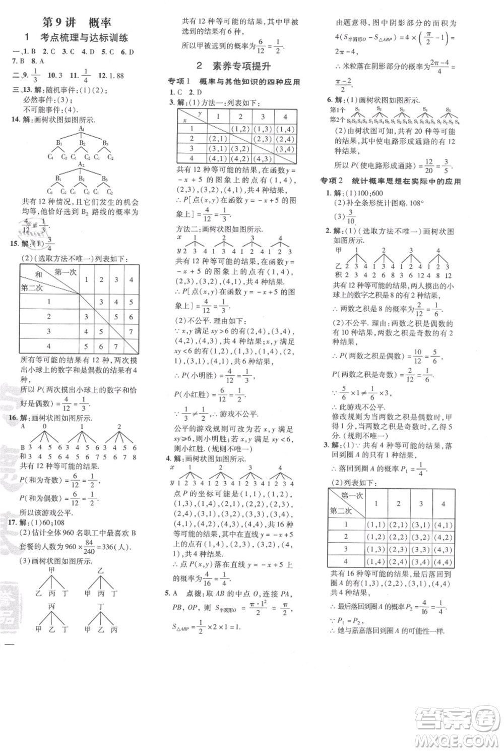 吉林教育出版社2021點撥訓練課時作業(yè)本九年級上冊數(shù)學人教版參考答案