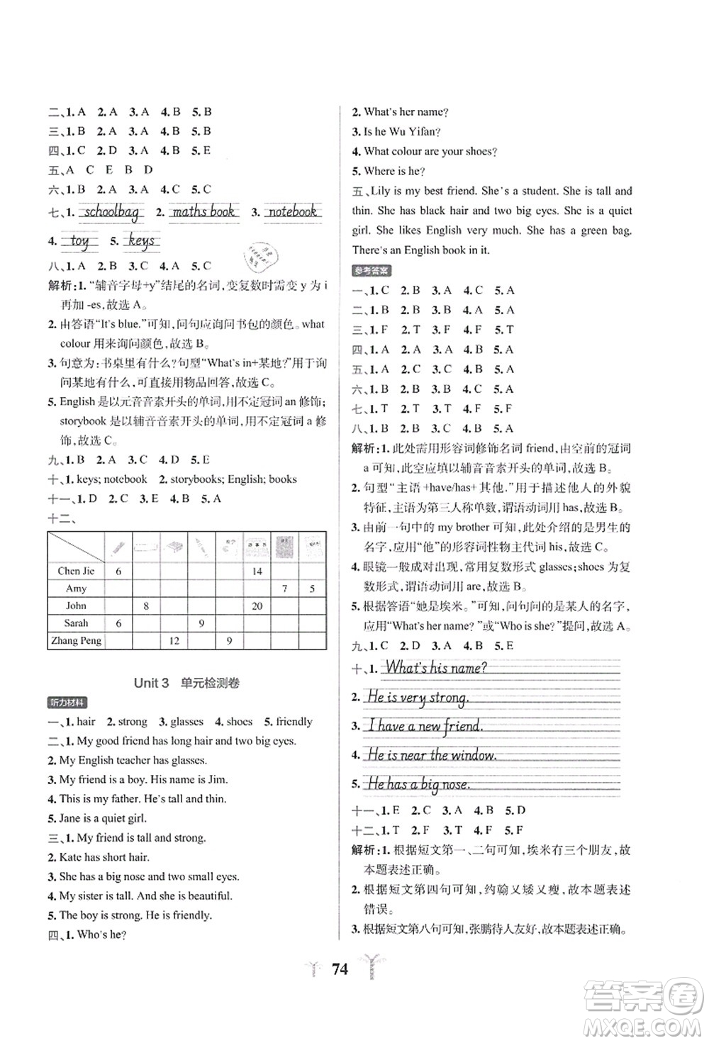 陜西師范大學出版總社有限公司2021小學學霸沖A卷四年級英語上冊RJ人教版答案