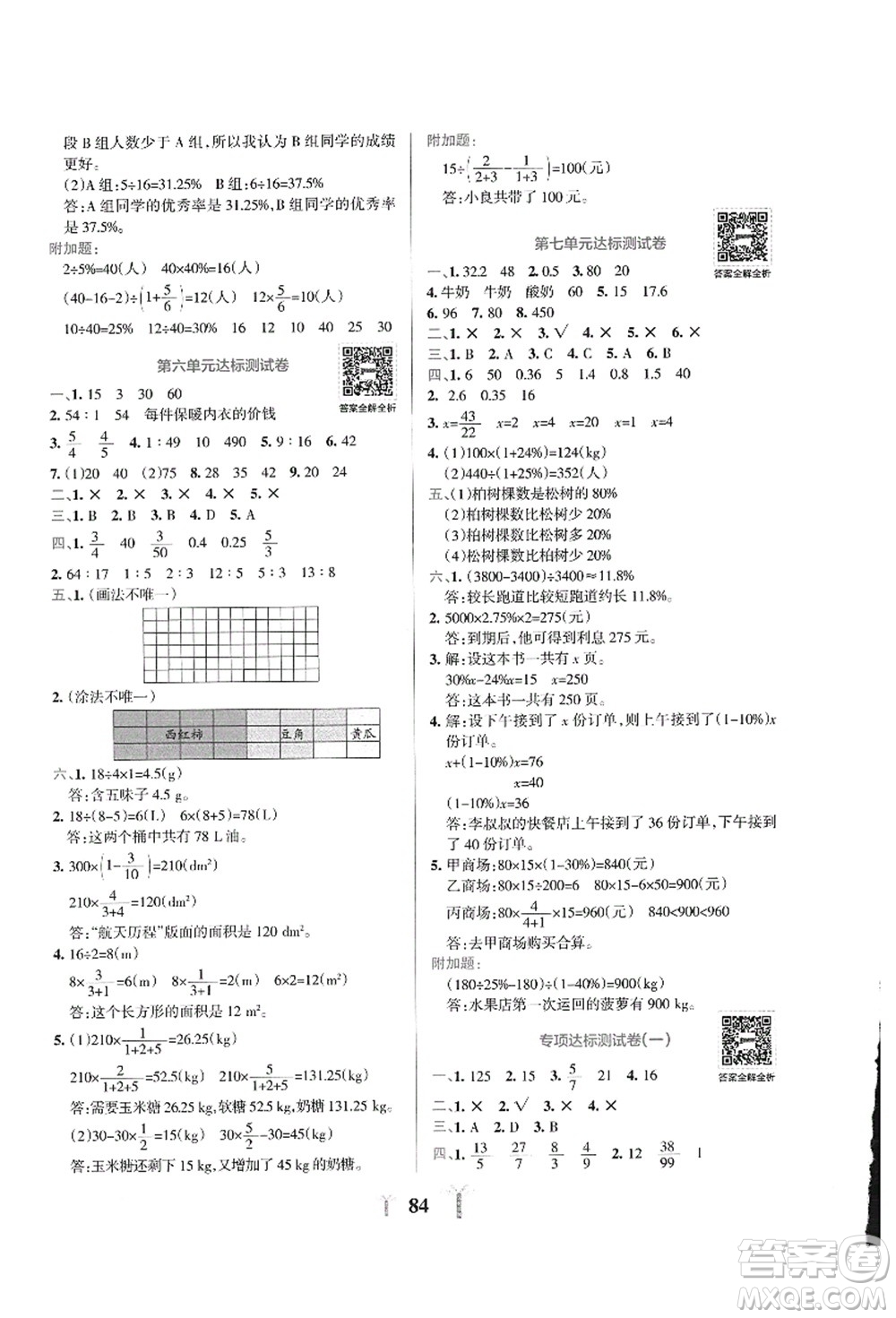 陜西師范大學(xué)出版總社有限公司2021小學(xué)學(xué)霸沖A卷六年級(jí)數(shù)學(xué)上冊(cè)BS北師版答案