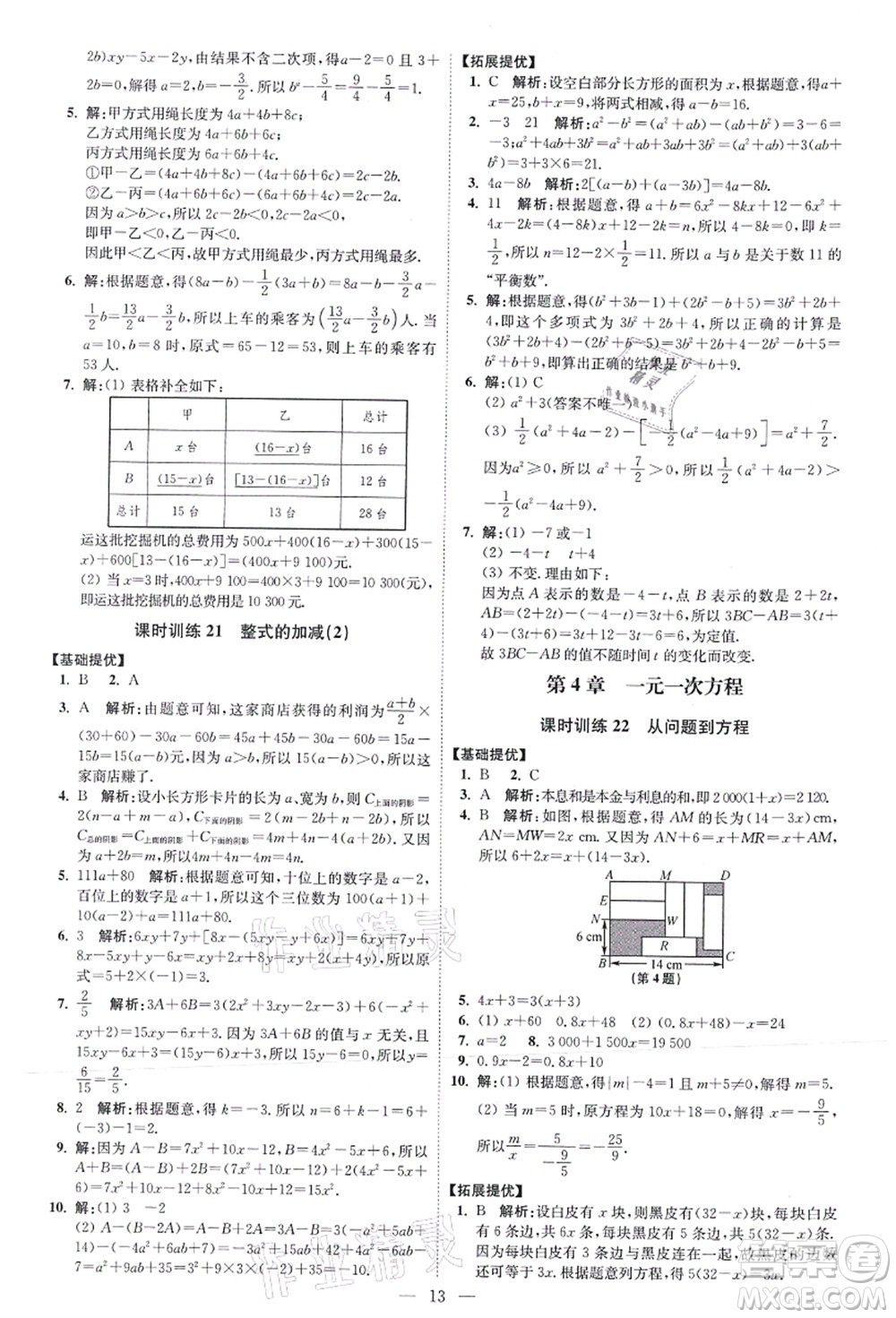 江蘇鳳凰科學(xué)技術(shù)出版社2021小題狂做提優(yōu)版七年級數(shù)學(xué)上冊蘇科版答案