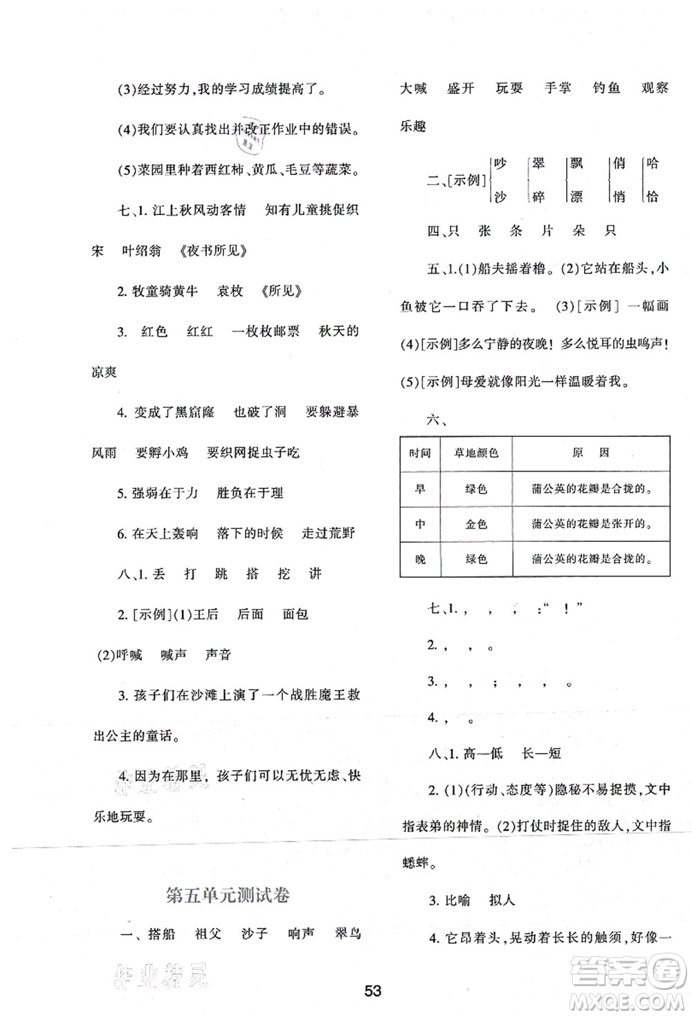 陜西人民教育出版社2021新課程學(xué)習(xí)與評價三年級語文上冊A版人教版答案