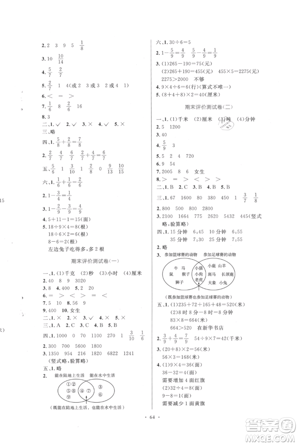 人民教育出版社2021小學(xué)同步測控優(yōu)化設(shè)計三年級上冊數(shù)學(xué)人教版內(nèi)蒙古專版參考答案