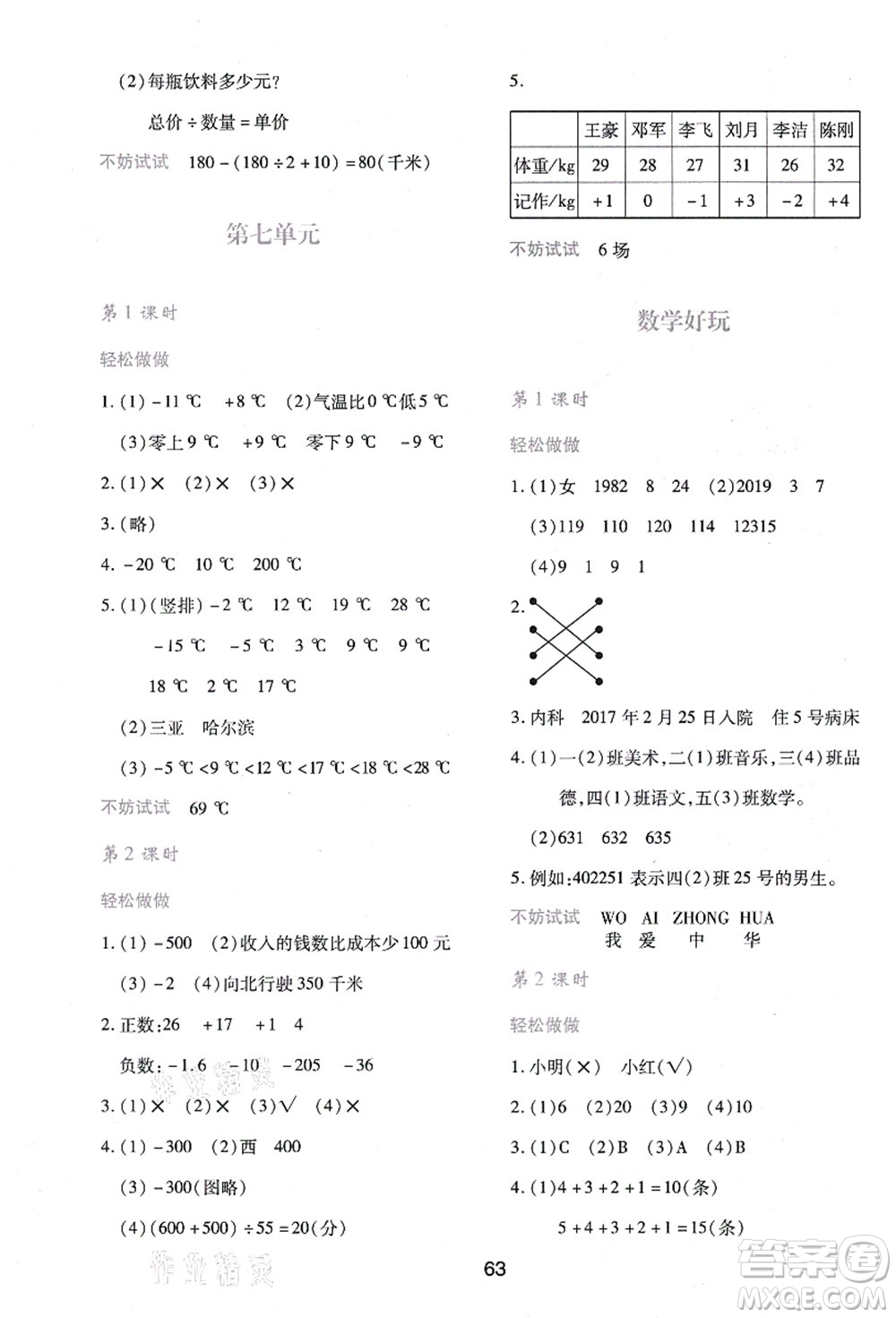 陜西人民教育出版社2021新課程學(xué)習(xí)與評價四年級數(shù)學(xué)上冊C版北師大版答案