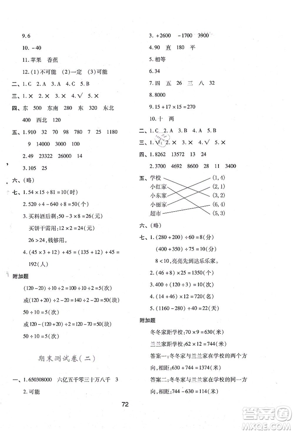 陜西人民教育出版社2021新課程學(xué)習(xí)與評價四年級數(shù)學(xué)上冊C版北師大版答案