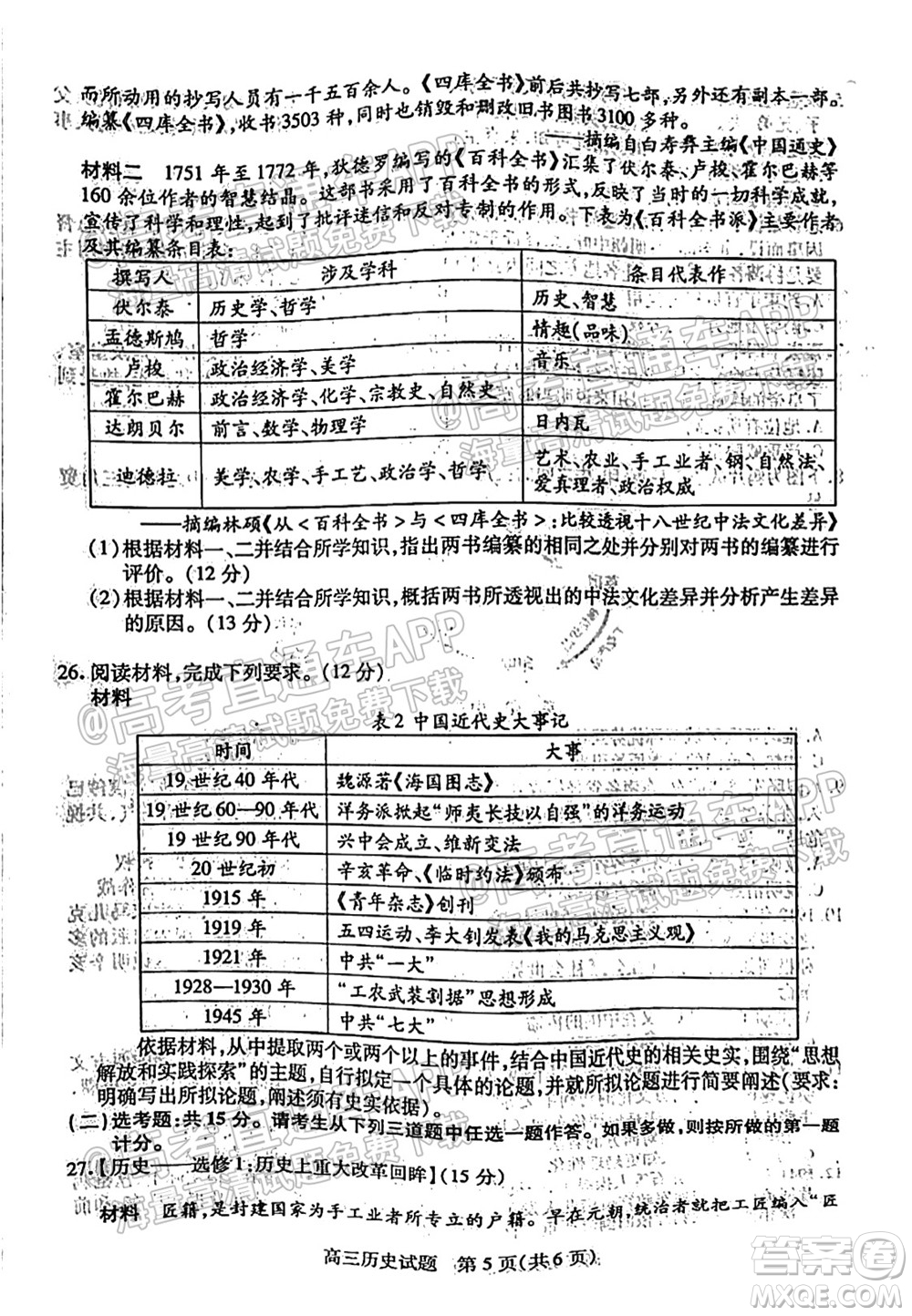 運城市2021年高三年級摸底調研測試歷史試卷及答案