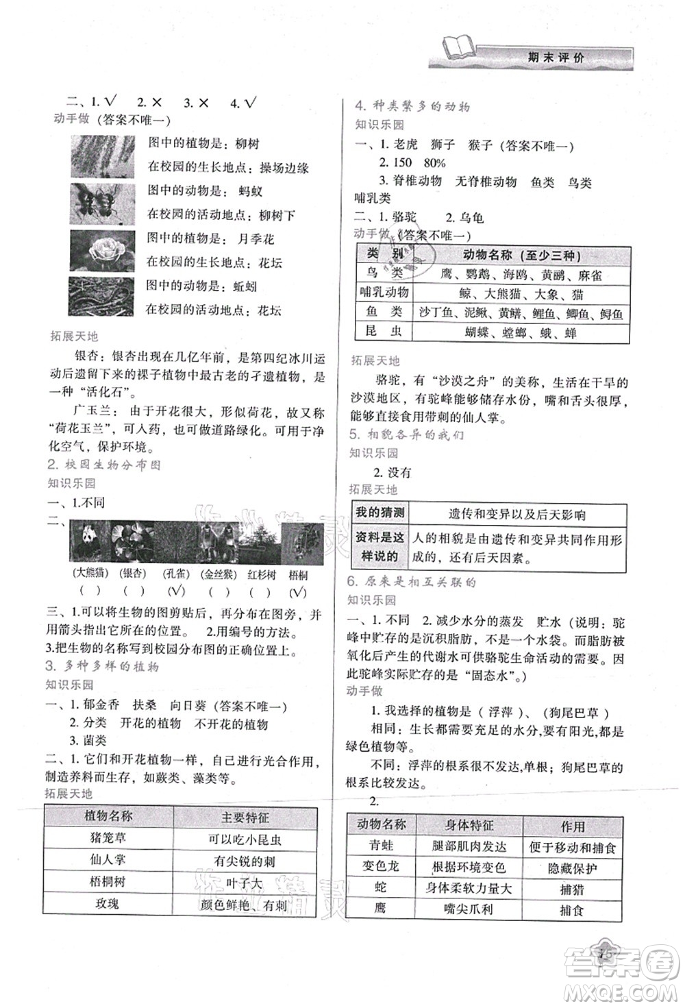 陜西人民教育出版社2021新課程學(xué)習(xí)與評價六年級科學(xué)上冊K版教科版參考答案