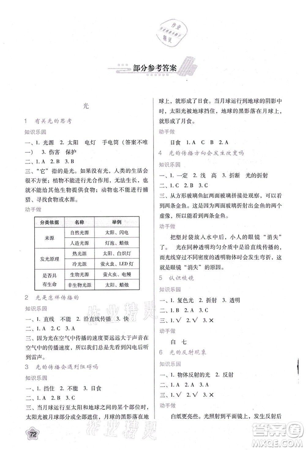 陜西人民教育出版社2021新課程學習與評價五年級科學上冊K版教科版答案