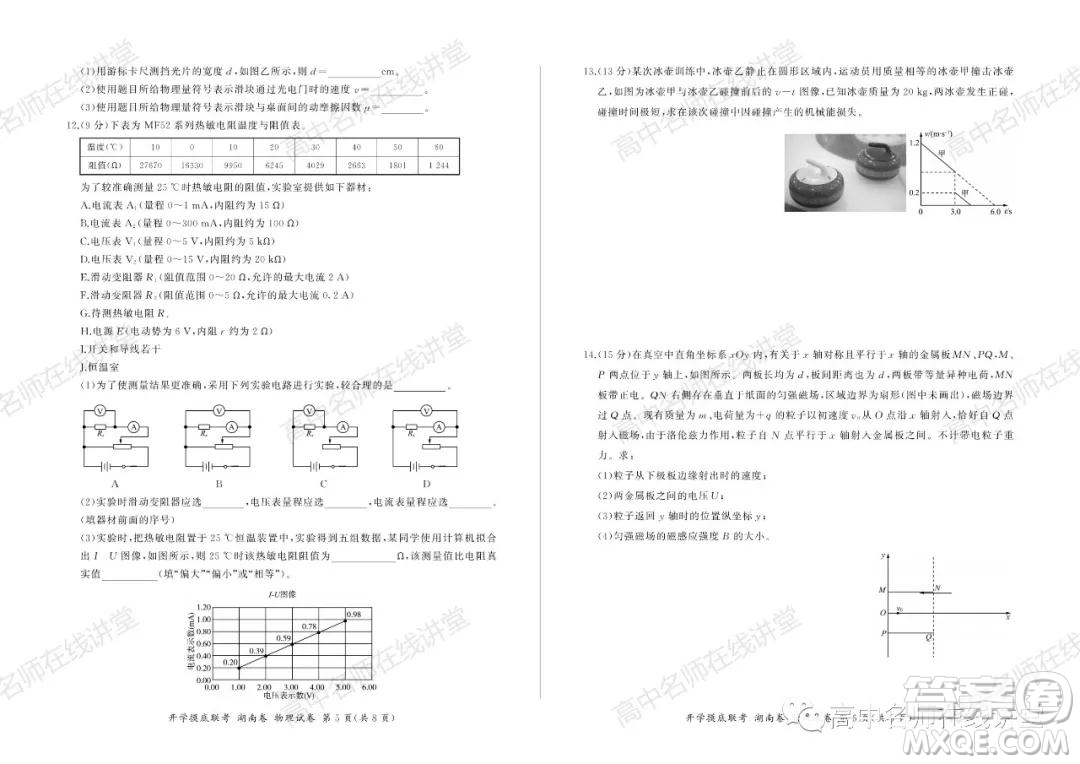 2022屆高三開學摸底聯(lián)考新高考I卷湖南卷物理試卷及答案