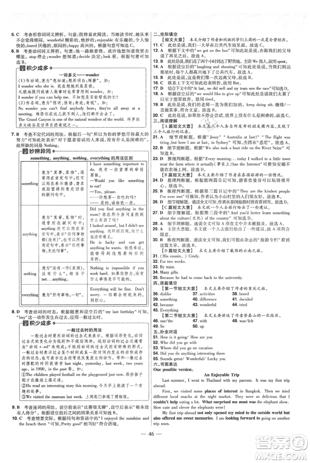 延邊教育出版社2021金考卷活頁(yè)題選初中同步單元雙測(cè)卷八年級(jí)上冊(cè)英語(yǔ)人教版參考答案