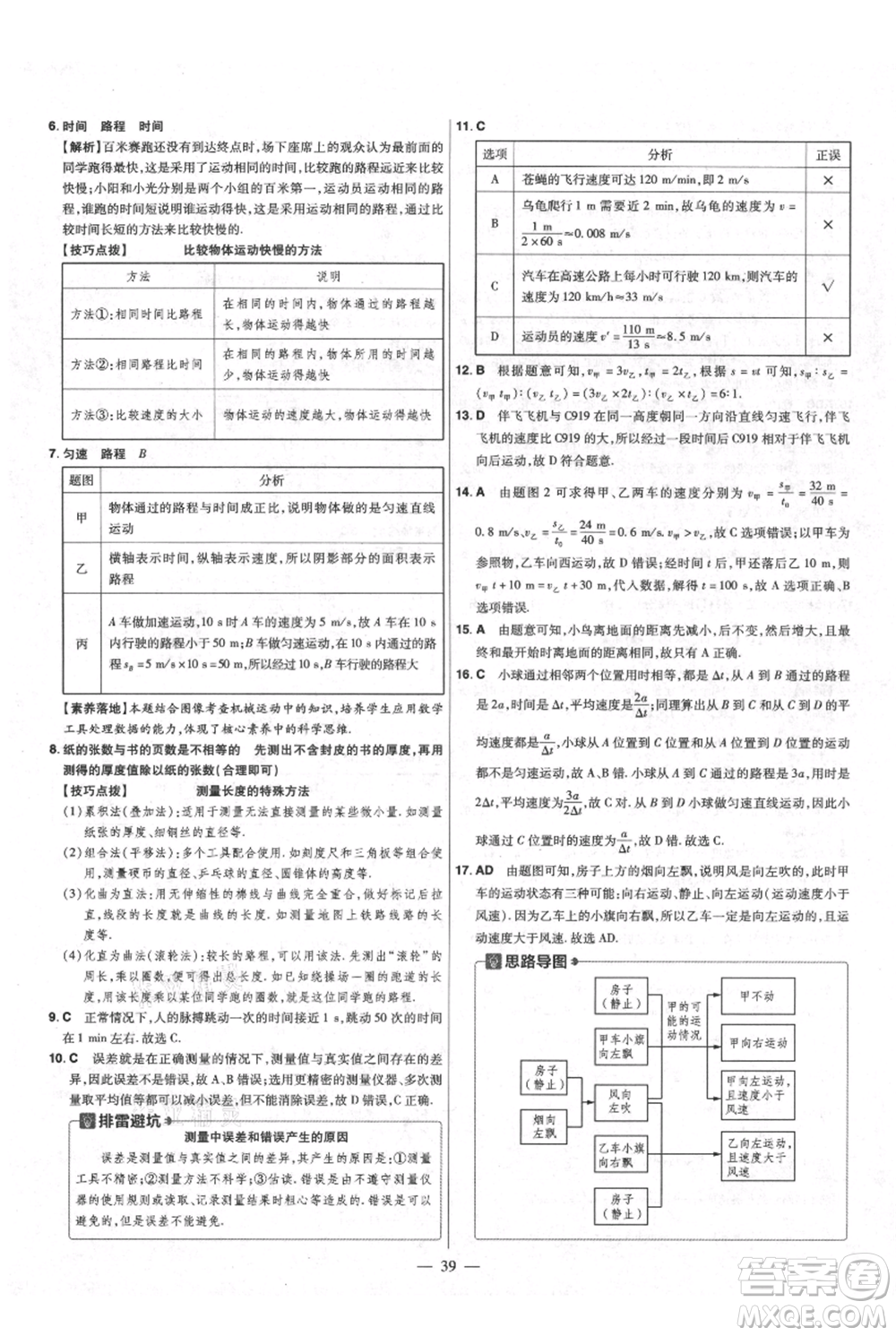 延邊教育出版社2021金考卷活頁題選初中同步單元雙測卷八年級上冊物理人教版參考答案