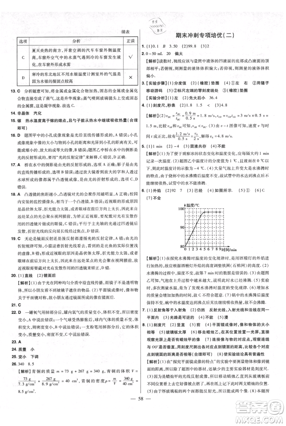 延邊教育出版社2021金考卷活頁題選初中同步單元雙測卷八年級上冊物理人教版參考答案