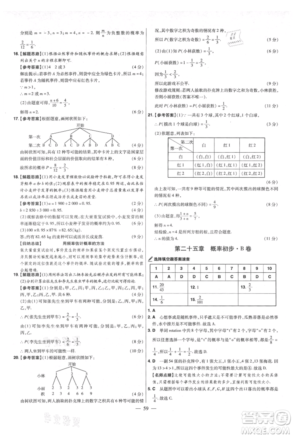 延邊教育出版社2021金考卷活頁(yè)題選初中同步單元雙測(cè)卷九年級(jí)上冊(cè)數(shù)學(xué)人教版參考答案