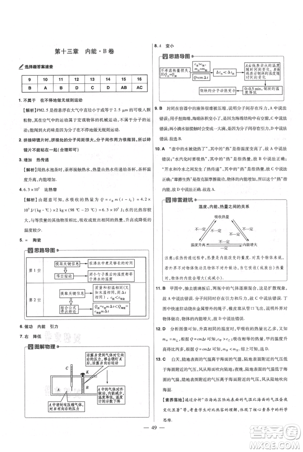 延邊教育出版社2021金考卷活頁題選初中同步單元雙測卷九年級物理人教版參考答案