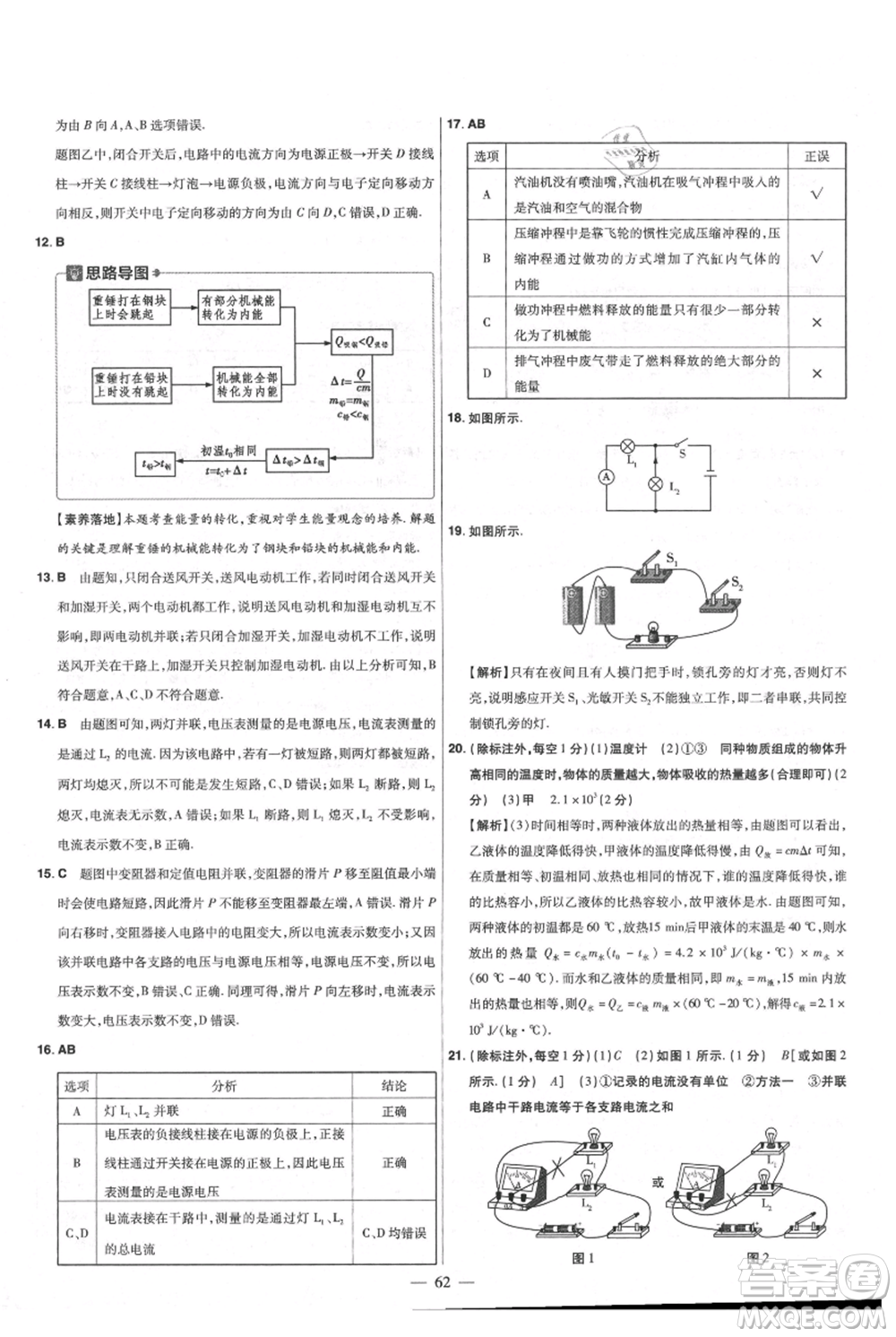 延邊教育出版社2021金考卷活頁題選初中同步單元雙測卷九年級物理人教版參考答案