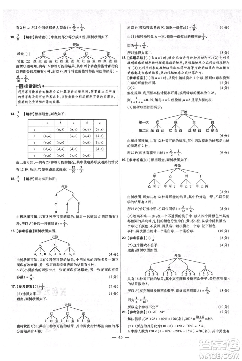 延邊教育出版社2021金考卷活頁題選初中同步單元雙測卷九年級上冊數(shù)學北師版參考答案