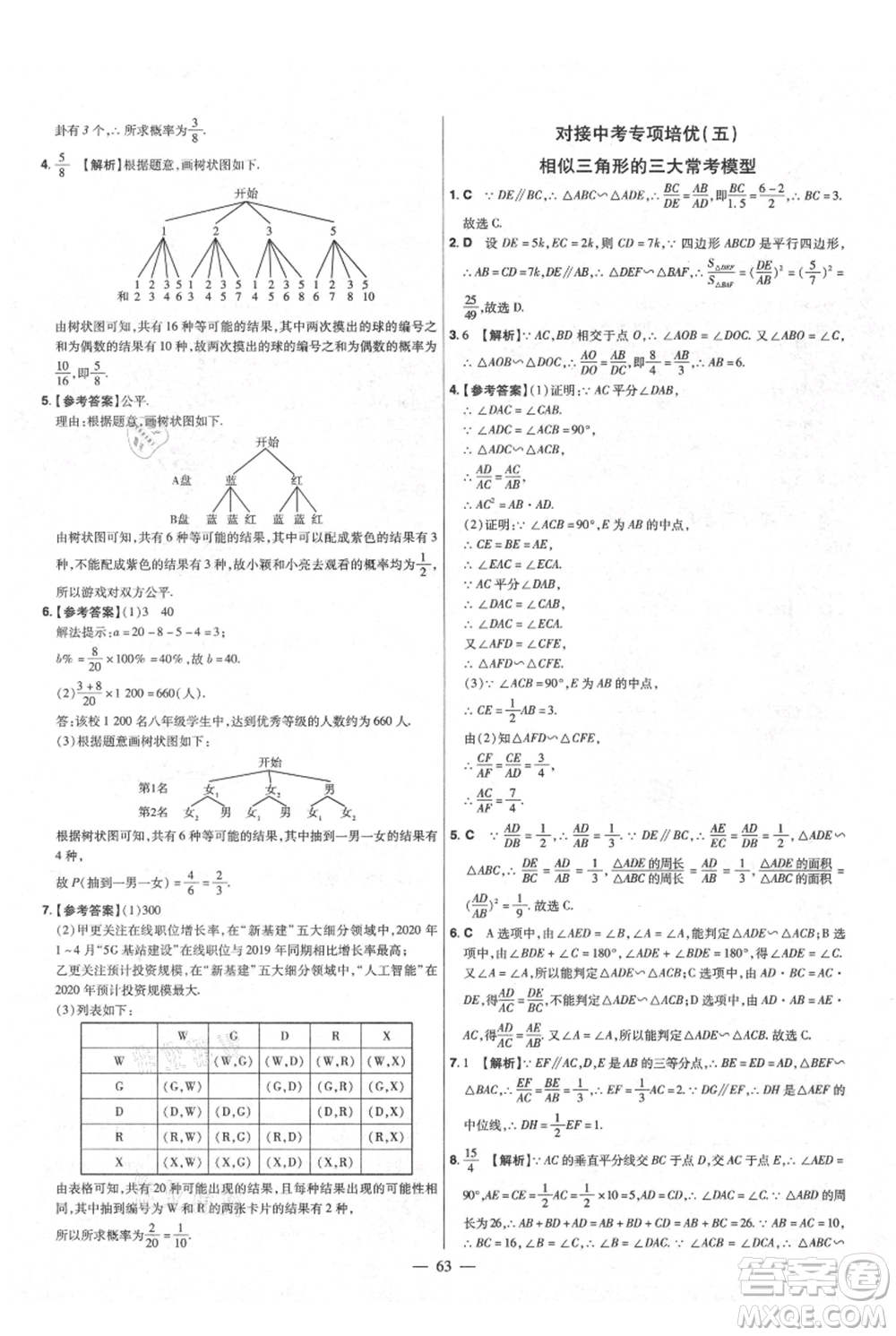 延邊教育出版社2021金考卷活頁題選初中同步單元雙測卷九年級上冊數(shù)學北師版參考答案