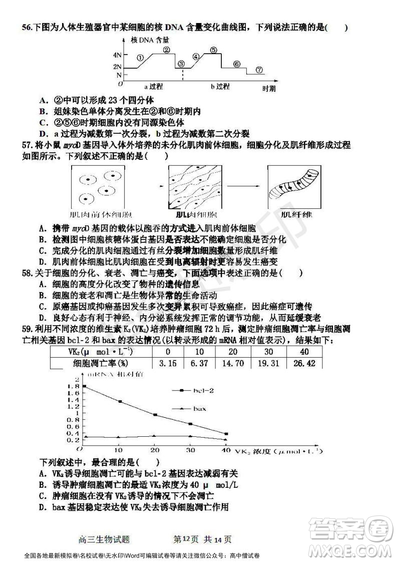 哈三中2021-2022學年度高三學年第一次驗收考試生物試卷及答案