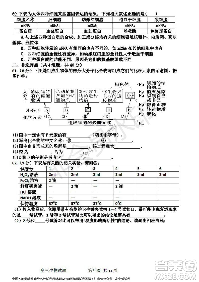 哈三中2021-2022學年度高三學年第一次驗收考試生物試卷及答案