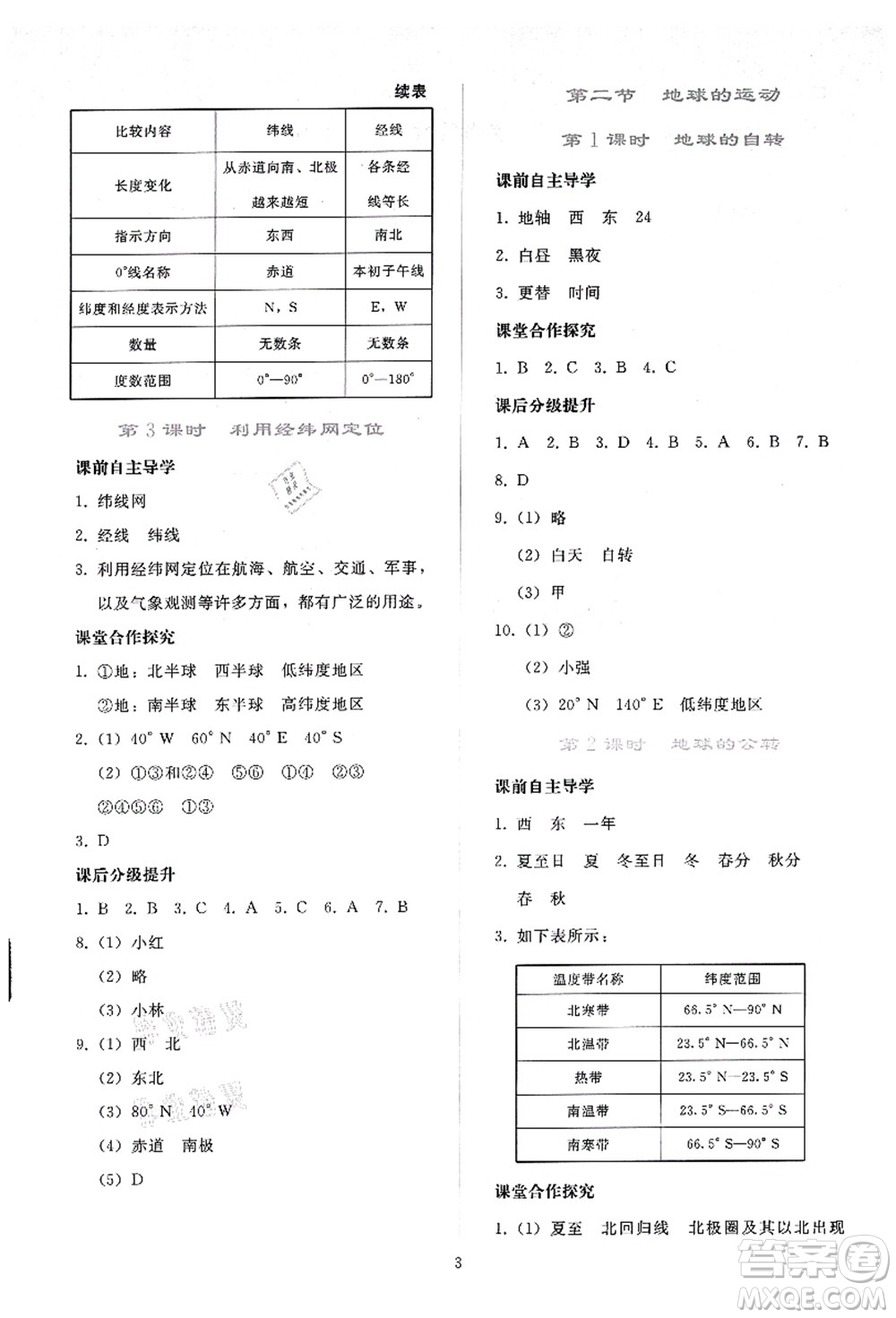 人民教育出版社2021同步輕松練習(xí)七年級地理上冊人教版答案