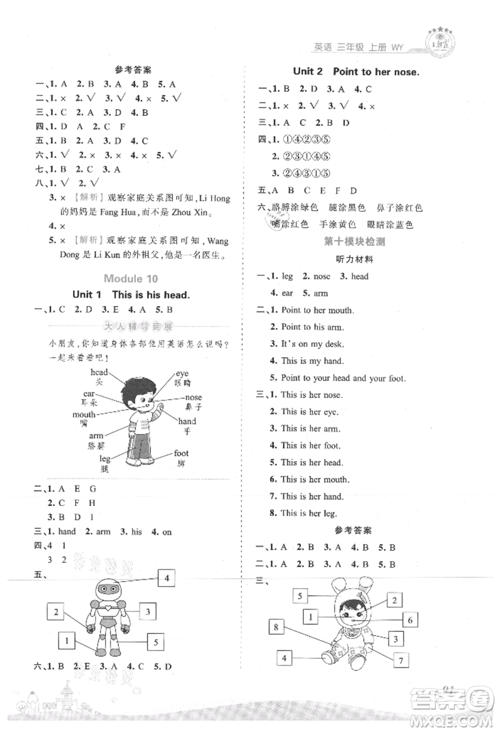 江西人民出版社2021王朝霞創(chuàng)維新課堂同步優(yōu)化訓(xùn)練三年級(jí)上冊(cè)英語外研版參考答案