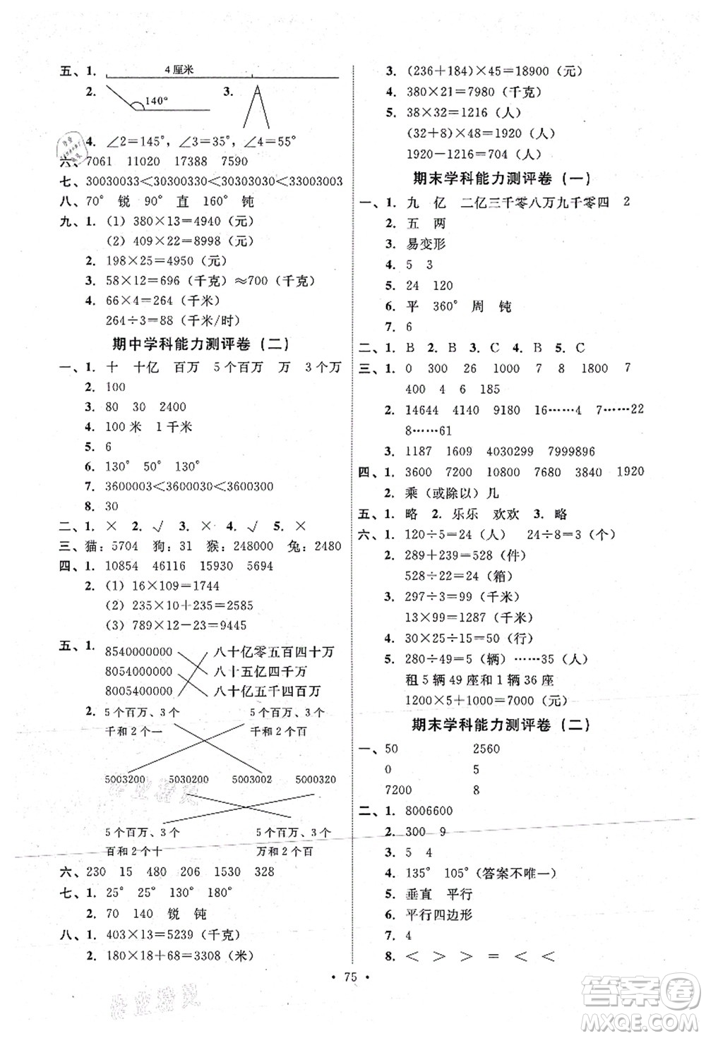 人民教育出版社2021能力培養(yǎng)與測(cè)試四年級(jí)數(shù)學(xué)上冊(cè)人教版湖南專版答案