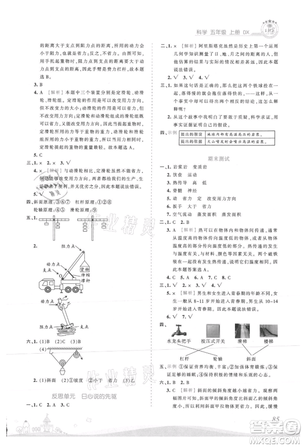 江西人民出版社2021王朝霞創(chuàng)維新課堂同步優(yōu)化訓練五年級上冊科學大象版參考答案