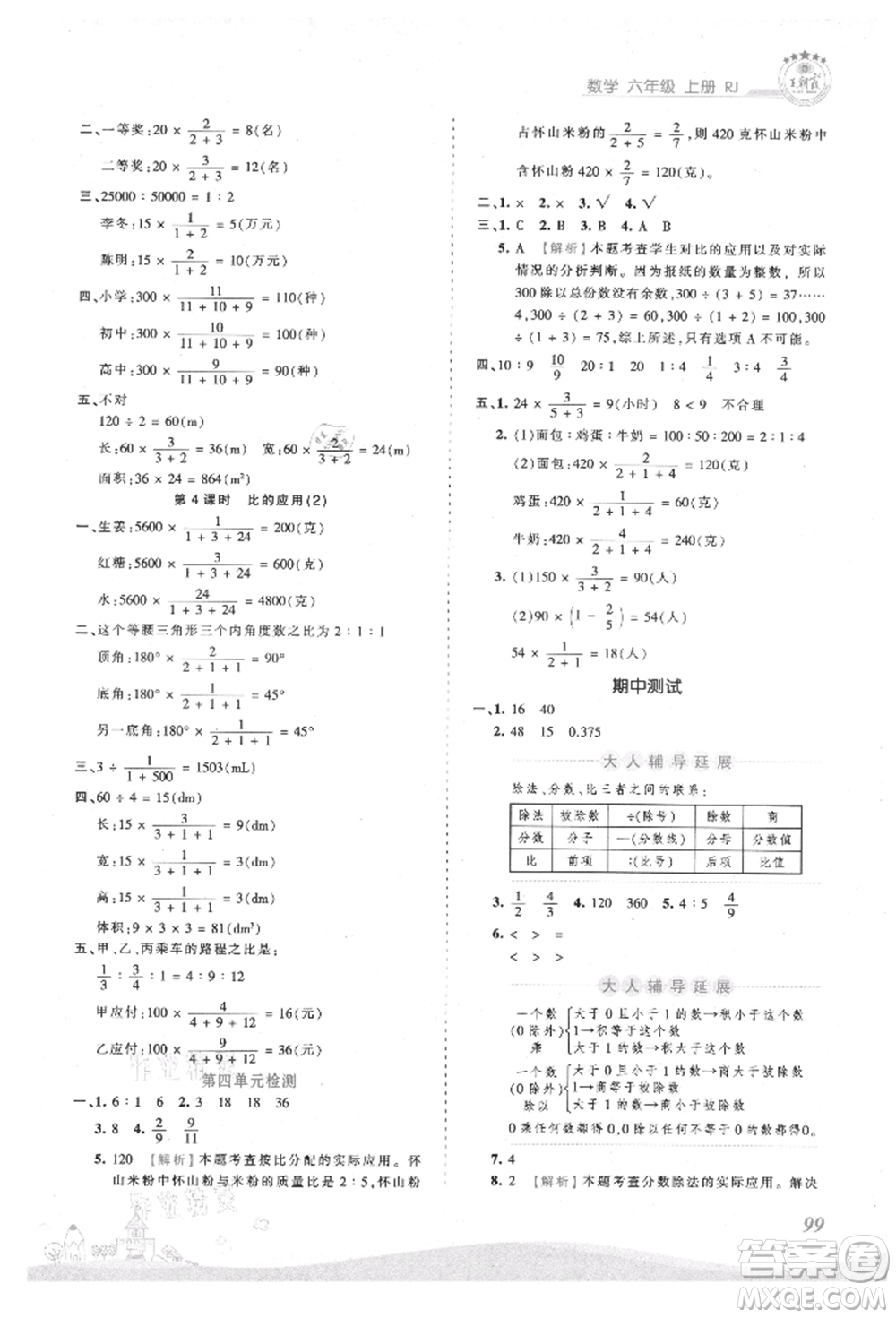 江西人民出版社2021王朝霞創(chuàng)維新課堂同步優(yōu)化訓(xùn)練六年級上冊數(shù)學(xué)人教版參考答案