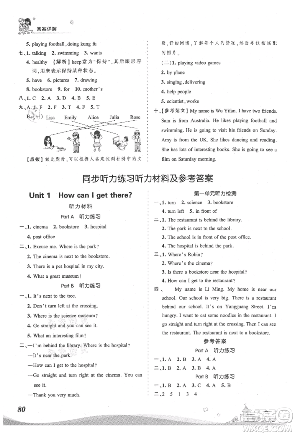 江西人民出版社2021王朝霞創(chuàng)維新課堂同步優(yōu)化訓(xùn)練六年級(jí)上冊(cè)英語(yǔ)人教版參考答案