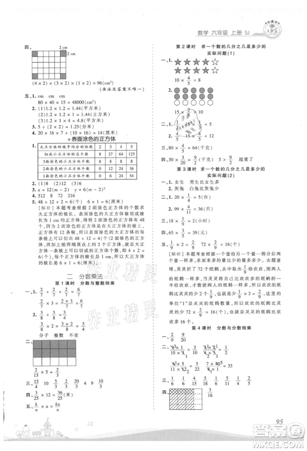 江西人民出版社2021王朝霞創(chuàng)維新課堂同步優(yōu)化訓練六年級上冊數(shù)學蘇教版參考答案