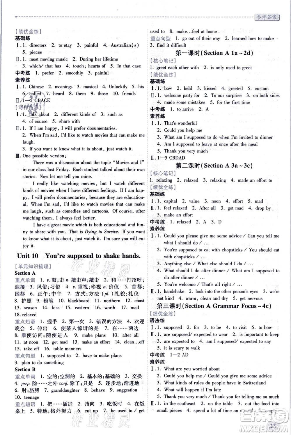 人民教育出版社2021績(jī)優(yōu)學(xué)案九年級(jí)英語(yǔ)全一冊(cè)人教版答案