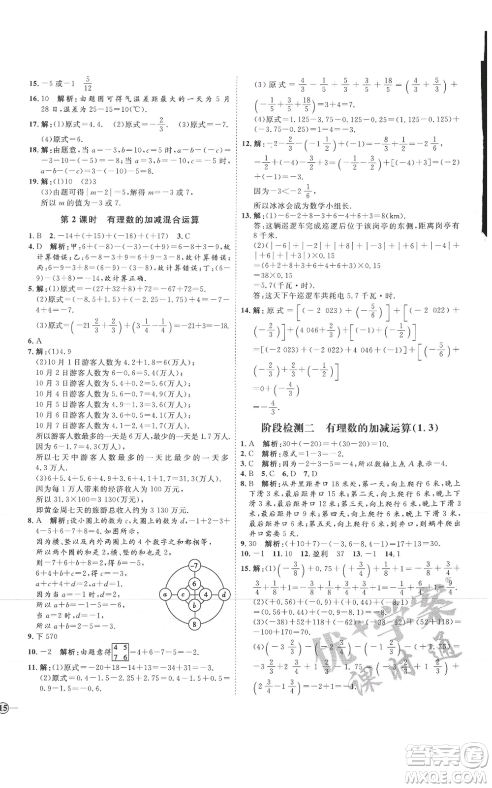 延邊教育出版社2021優(yōu)+學(xué)案課時(shí)通七年級(jí)上冊(cè)數(shù)學(xué)人教版臨沂專版參考答案