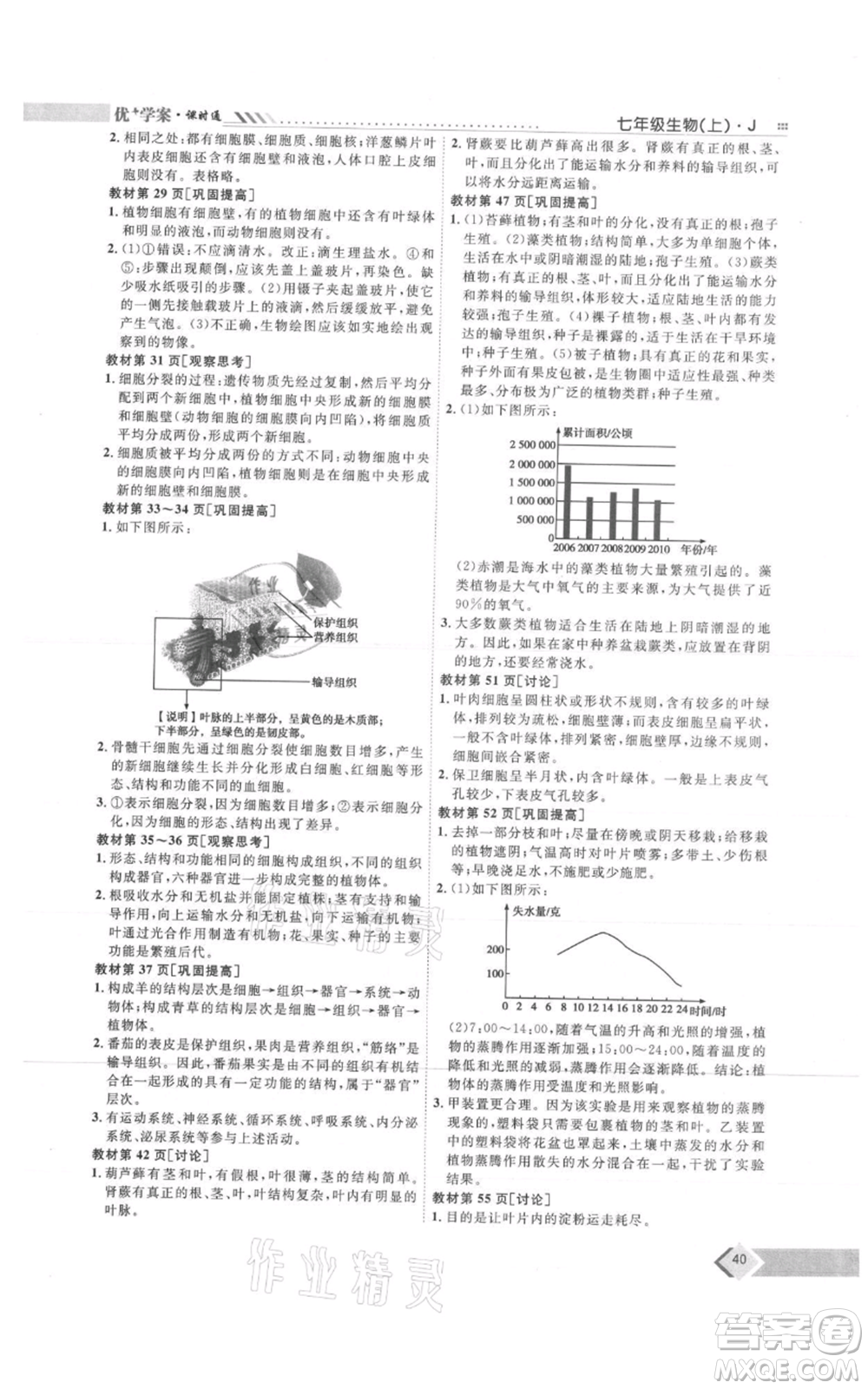 吉林教育出版社2021優(yōu)+學(xué)案課時(shí)通七年級(jí)上冊(cè)生物濟(jì)南版J版參考答案