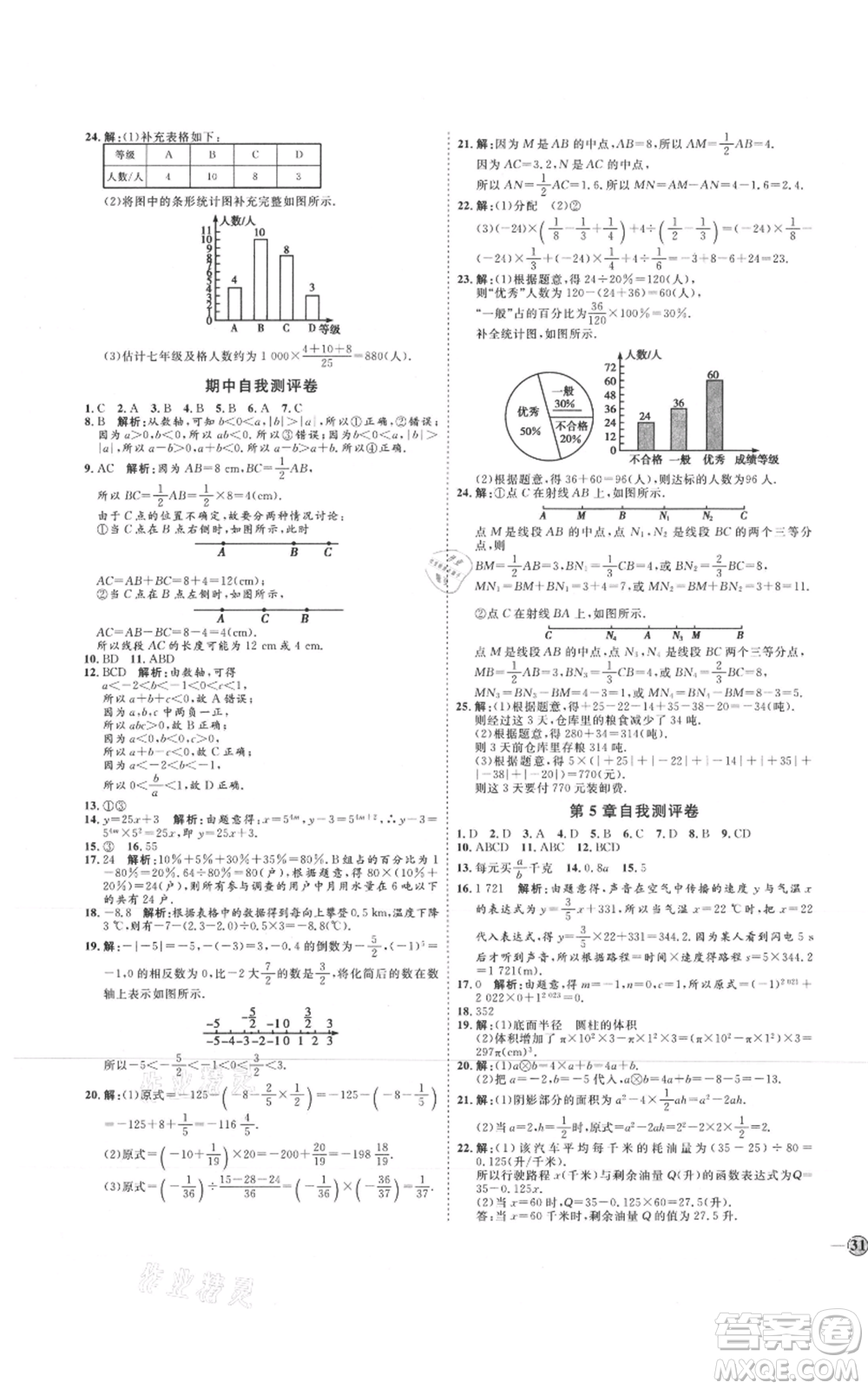 延邊教育出版社2021優(yōu)+學案課時通七年級上冊數(shù)學青島版濰坊專版參考答案