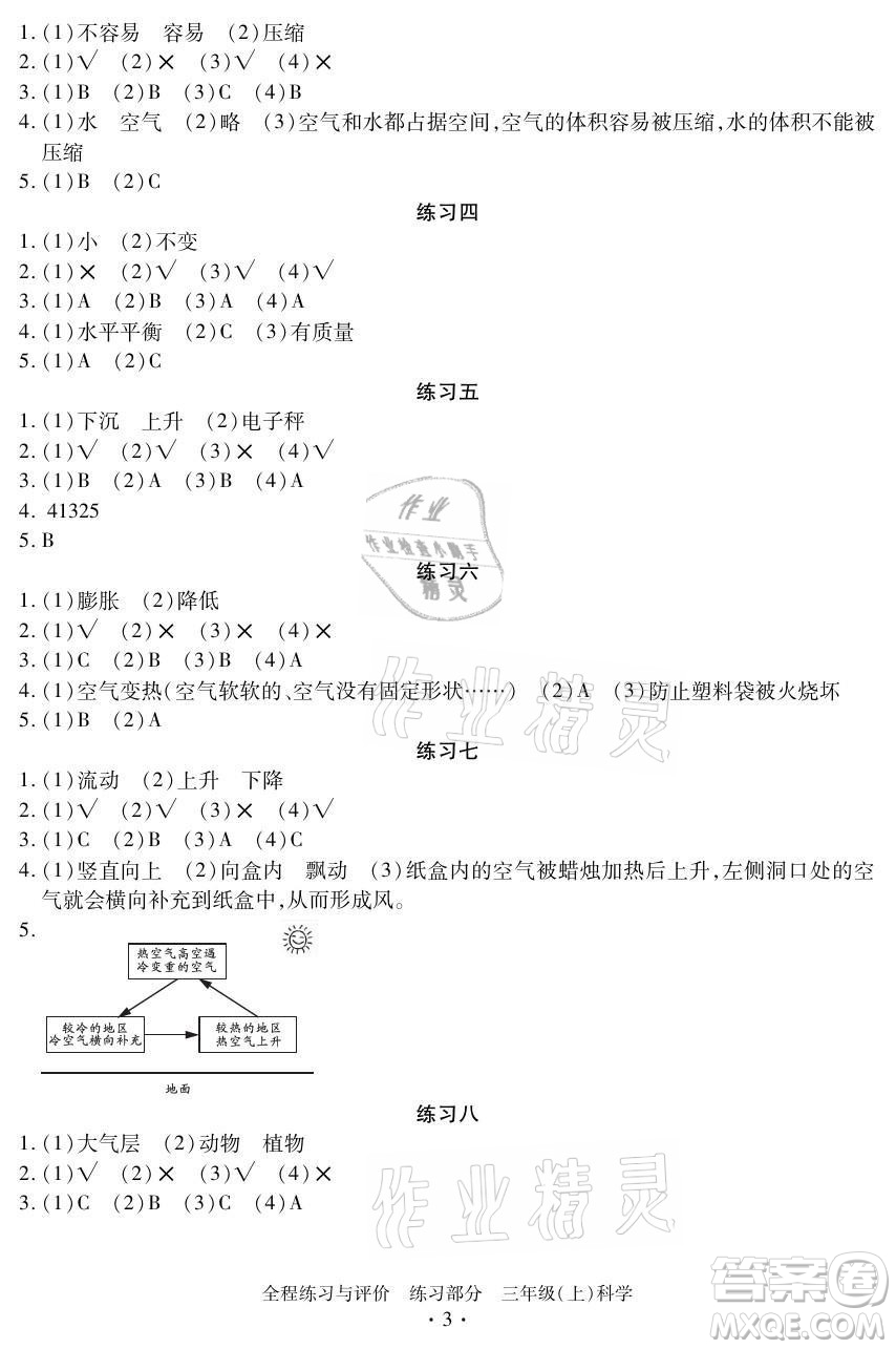 浙江人民出版社2021全程練習與評價三年級上冊科學教科版答案