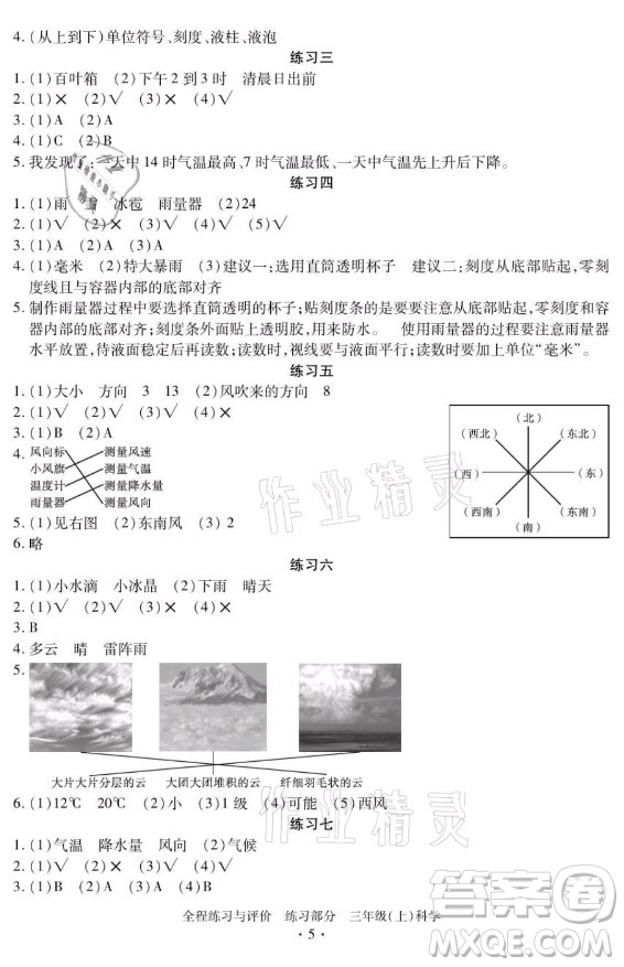 浙江人民出版社2021全程練習與評價三年級上冊科學教科版答案