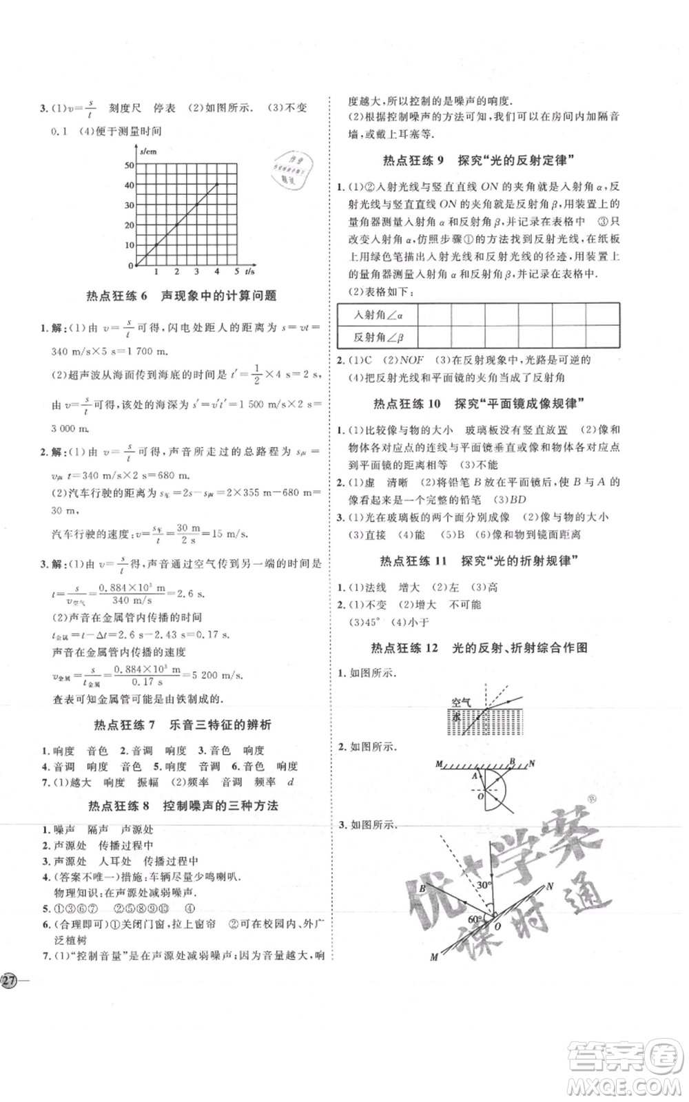 吉林教育出版社2021優(yōu)+學(xué)案課時(shí)通八年級(jí)上冊(cè)物理教科版參考答案