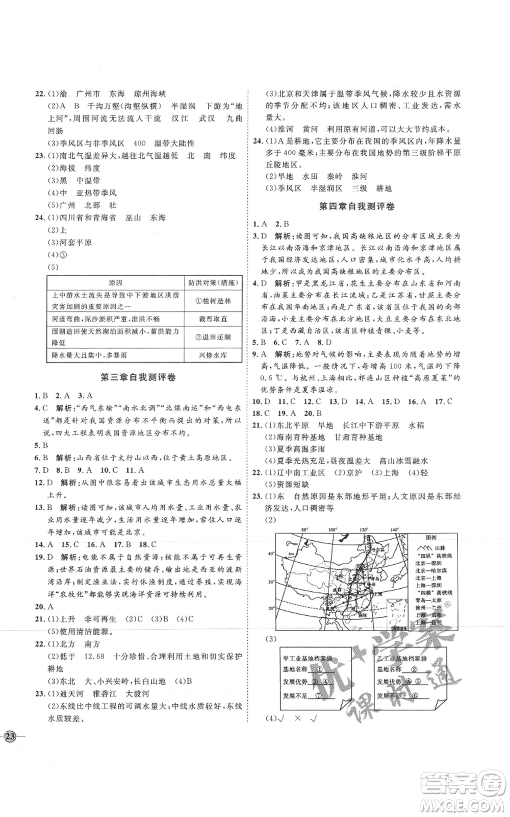 吉林教育出版社2021優(yōu)+學(xué)案課時(shí)通八年級上冊地理湘教版H版參考答案