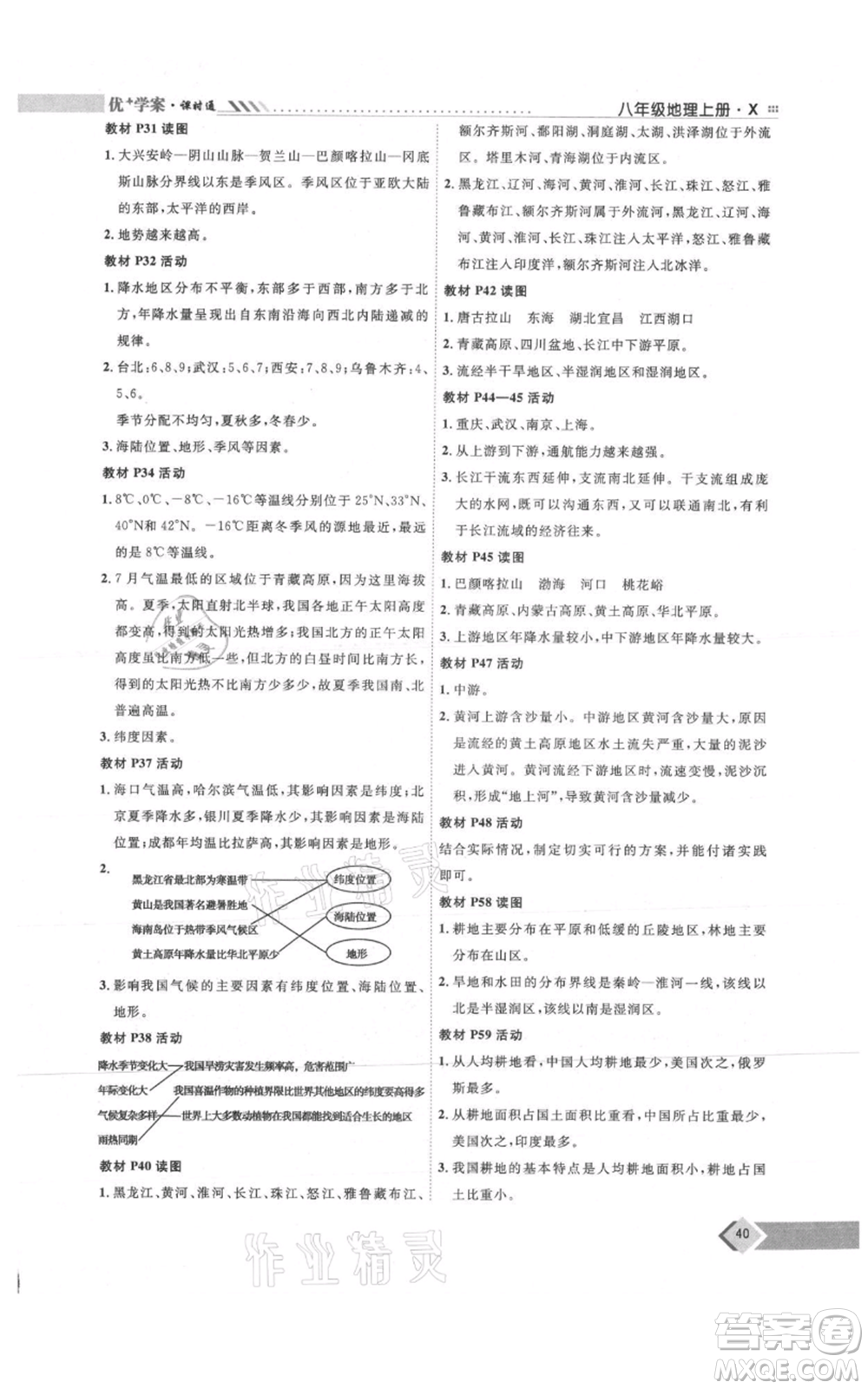 吉林教育出版社2021優(yōu)+學(xué)案課時(shí)通八年級(jí)上冊(cè)地理商務(wù)星球版X版參考答案