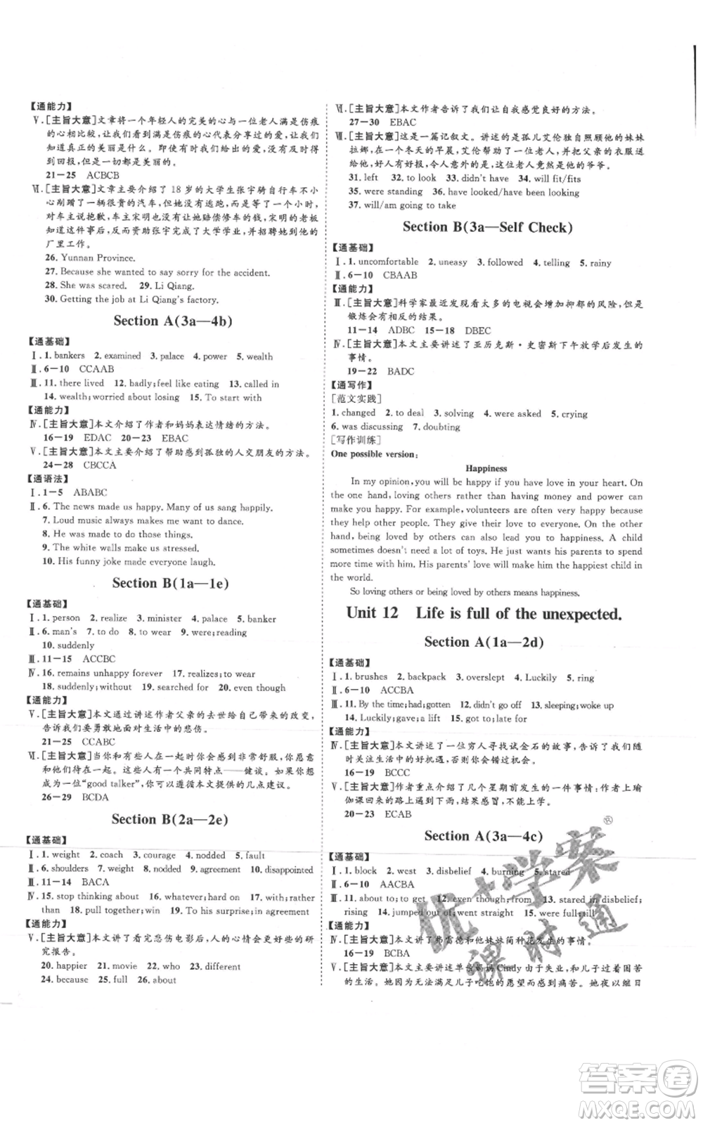 延邊教育出版社2021優(yōu)+學(xué)案課時通九年級英語人教版臨沂專版參考答案