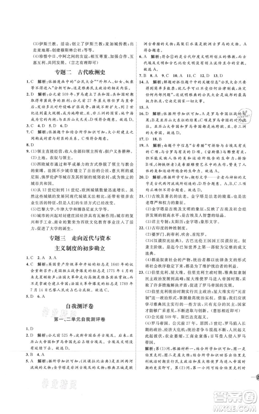 延邊教育出版社2021優(yōu)+學(xué)案課時(shí)通九年級(jí)上冊(cè)歷史人教版P版參考答案