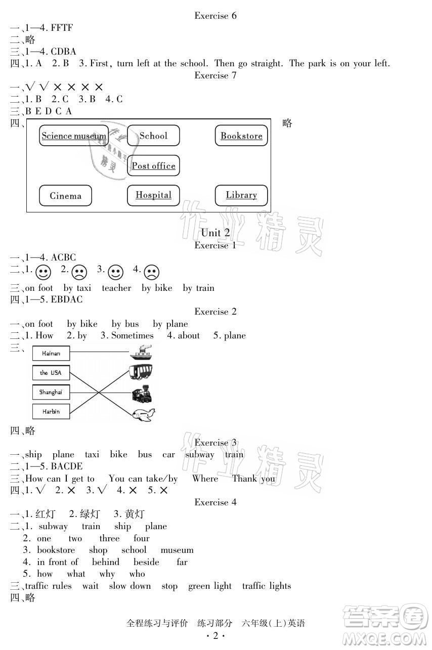 浙江人民出版社2021全程練習(xí)與評價六年級上冊英語人教版答案