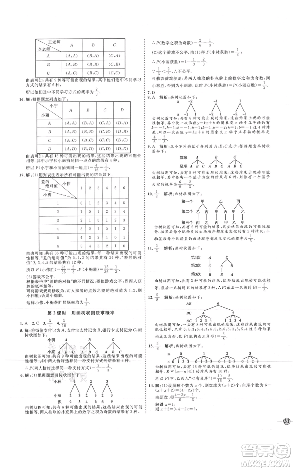 延邊教育出版社2021優(yōu)+學(xué)案課時(shí)通九年級(jí)上冊(cè)數(shù)學(xué)人教版河北專版參考答案