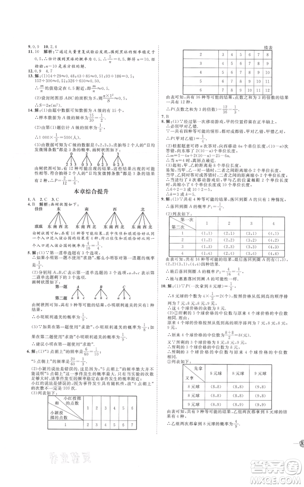 延邊教育出版社2021優(yōu)+學(xué)案課時(shí)通九年級(jí)上冊(cè)數(shù)學(xué)人教版河北專版參考答案