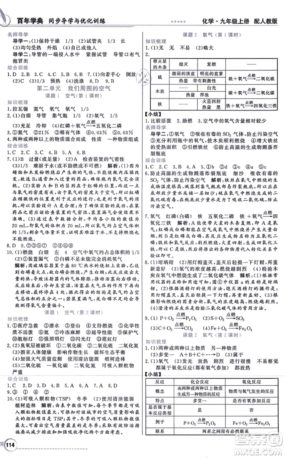 新世紀出版社2021同步導學與優(yōu)化訓練九年級化學上冊人教版答案