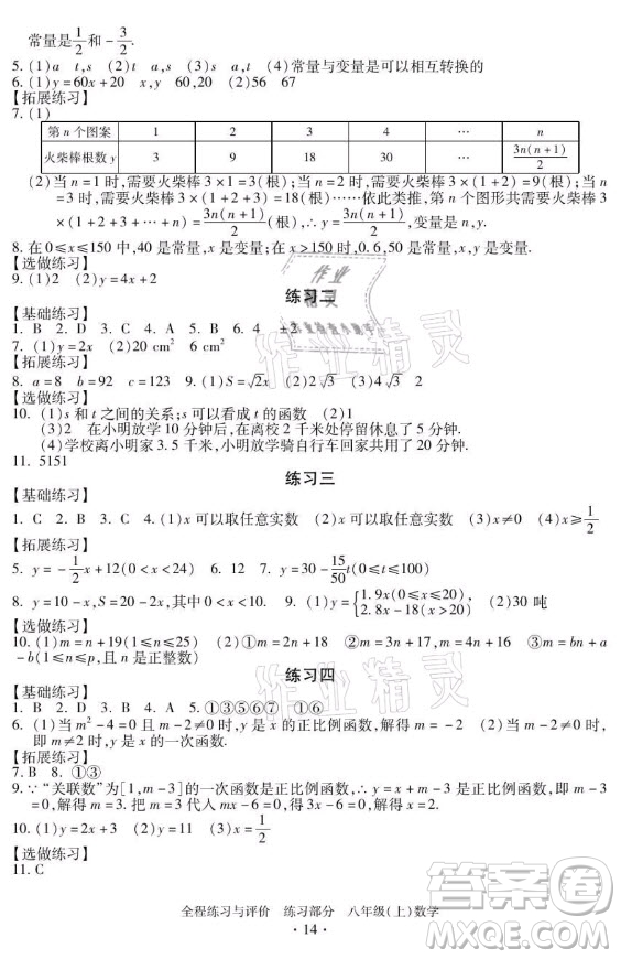 浙江人民出版社2021全程練習(xí)與評價八年級上冊數(shù)學(xué)浙教版答案