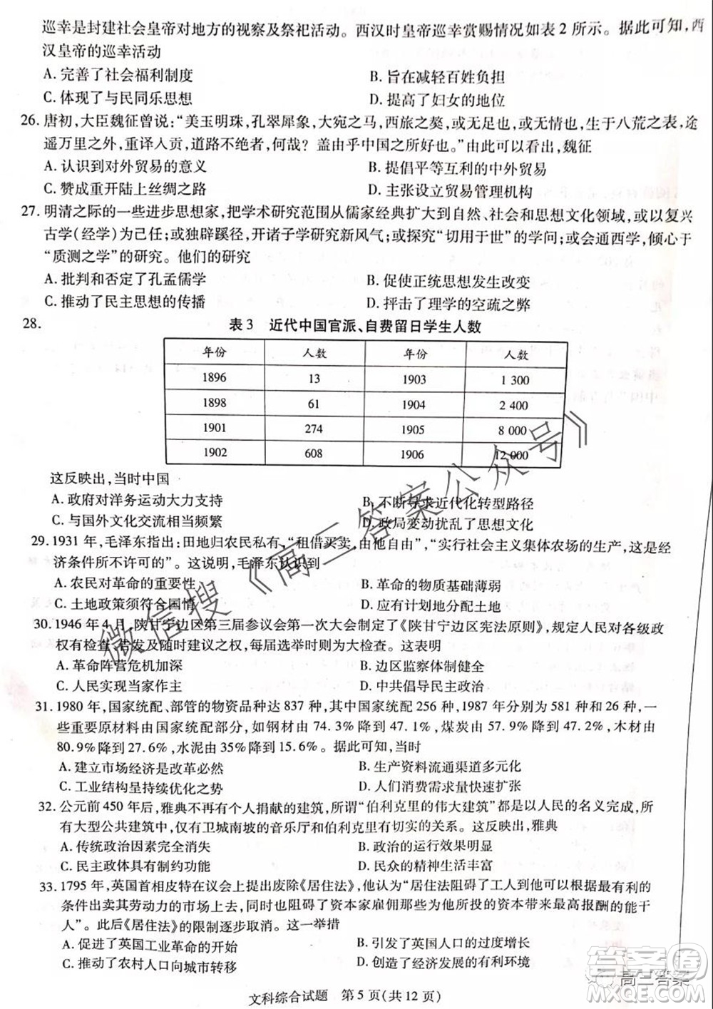 頂尖計(jì)劃2022屆高中畢業(yè)班第一次考試文科綜合試題及答案